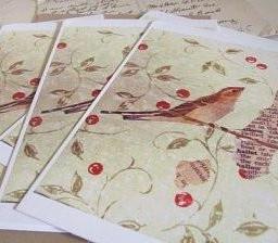 postcards / set of 5 / cherry bird